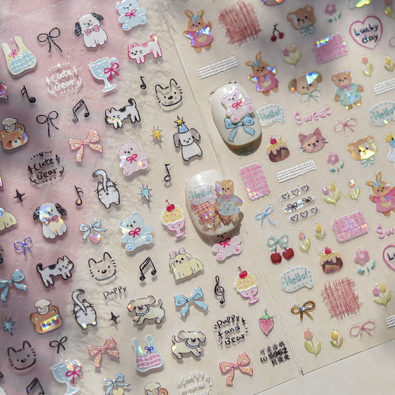 Cute Pet Graffiti Nail Art Stickers Embossed 5D Decoration