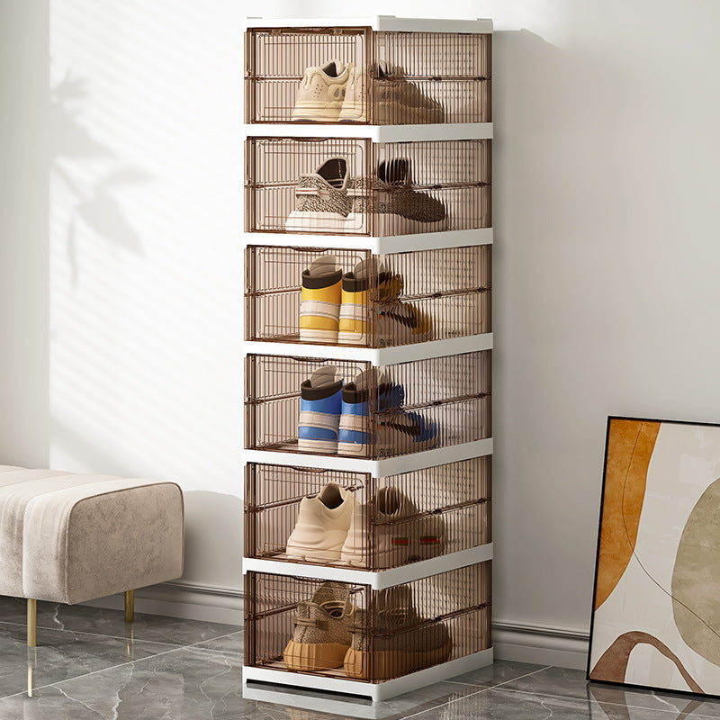 Einfacher, staubdichter Schuh-Organizer aus Kunststoff, transparente Schuhbox, montagefrei, faltbares Schuhregal