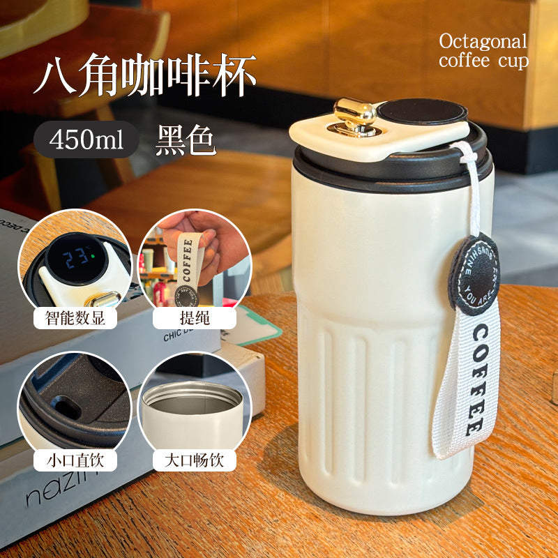 Sommer-Isolierbecher aus Edelstahl, Thermobecher, Kaffeebecher, doppelwandiger Auto-Becher, Geschenkbecher mit Smart-Display, personalisierbar