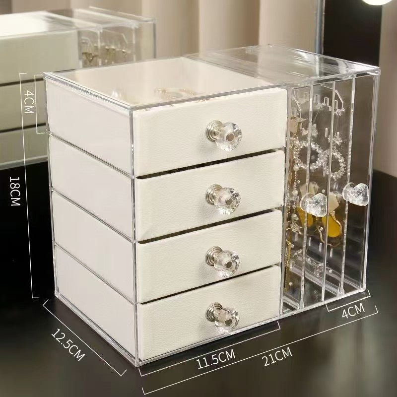 Mehrschichtiger Schmuckständer mit Schublade, transparente Ohrringbox, Schmuckaufbewahrungsbox, staubdichter Ohrring-Organizer für den Schminktisch