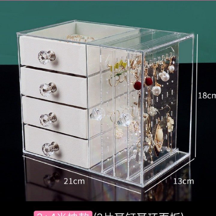 Mehrschichtiger Schmuckständer mit Schublade, transparente Ohrringbox, Schmuckaufbewahrungsbox, staubdichter Ohrring-Organizer für den Schminktisch