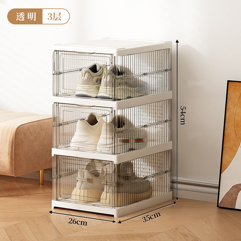 Einfacher, staubdichter Schuh-Organizer aus Kunststoff, transparente Schuhbox, montagefrei, faltbares Schuhregal