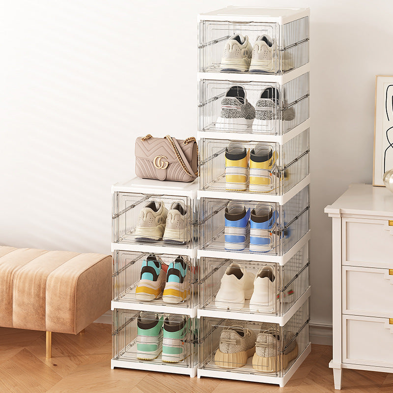 Einfacher, staubdichter Schuh-Organizer aus Kunststoff, transparente Schuhbox, montagefrei, faltbares Schuhregal