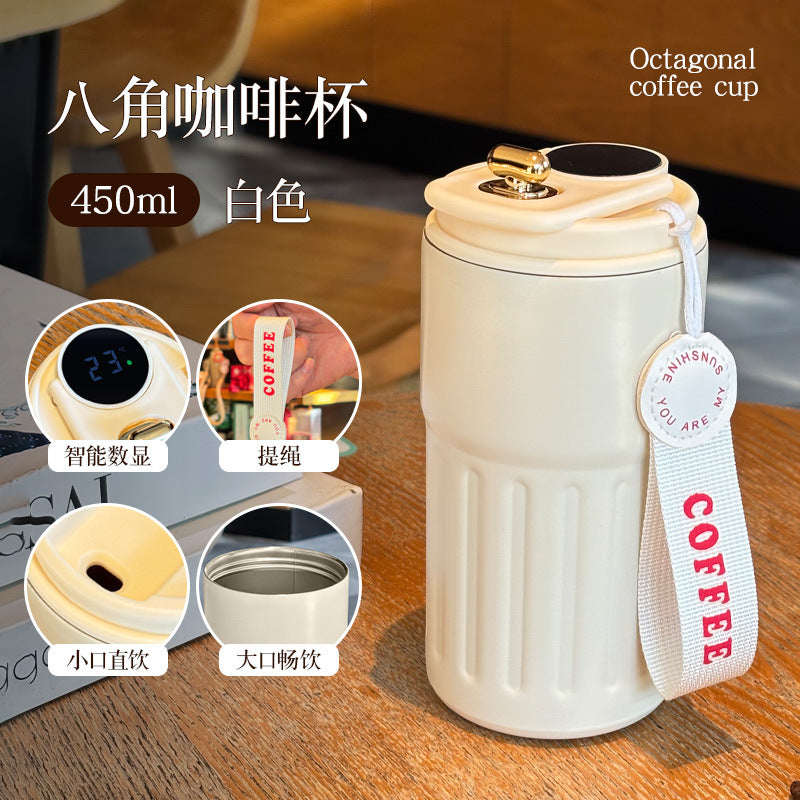 Sommer-Isolierbecher aus Edelstahl, Thermobecher, Kaffeebecher, doppelwandiger Auto-Becher, Geschenkbecher mit Smart-Display, personalisierbar