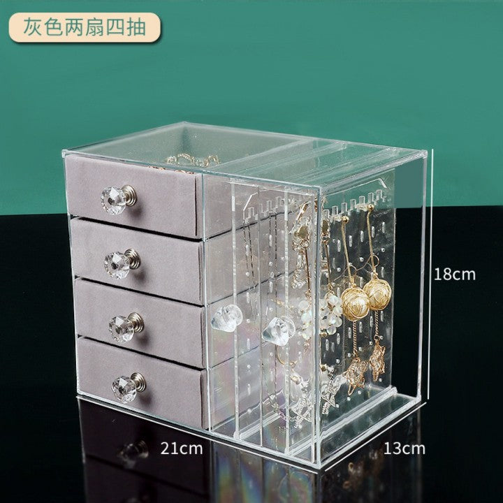Mehrschichtiger Schmuckständer mit Schublade, transparente Ohrringbox, Schmuckaufbewahrungsbox, staubdichter Ohrring-Organizer für den Schminktisch