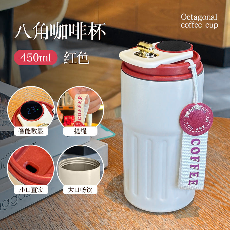 Sommer-Isolierbecher aus Edelstahl, Thermobecher, Kaffeebecher, doppelwandiger Auto-Becher, Geschenkbecher mit Smart-Display, personalisierbar