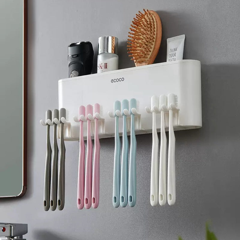 Wandmontierter Zahnbürstenhalter für das Badezimmer, ohne Bohren, Zahnpasta- und Zahnbürsten-Aufbewahrungsregal, transparentes Mundspülbecher- und Zahnputzbecher-Set