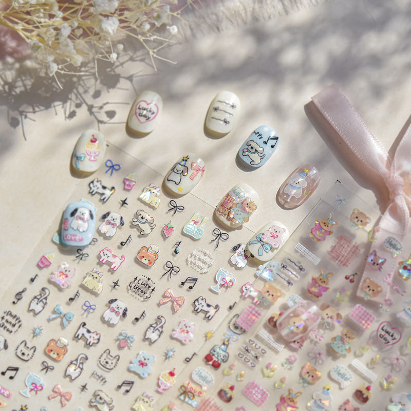 Cute Pet Graffiti Nail Art Stickers Embossed 5D Decoration