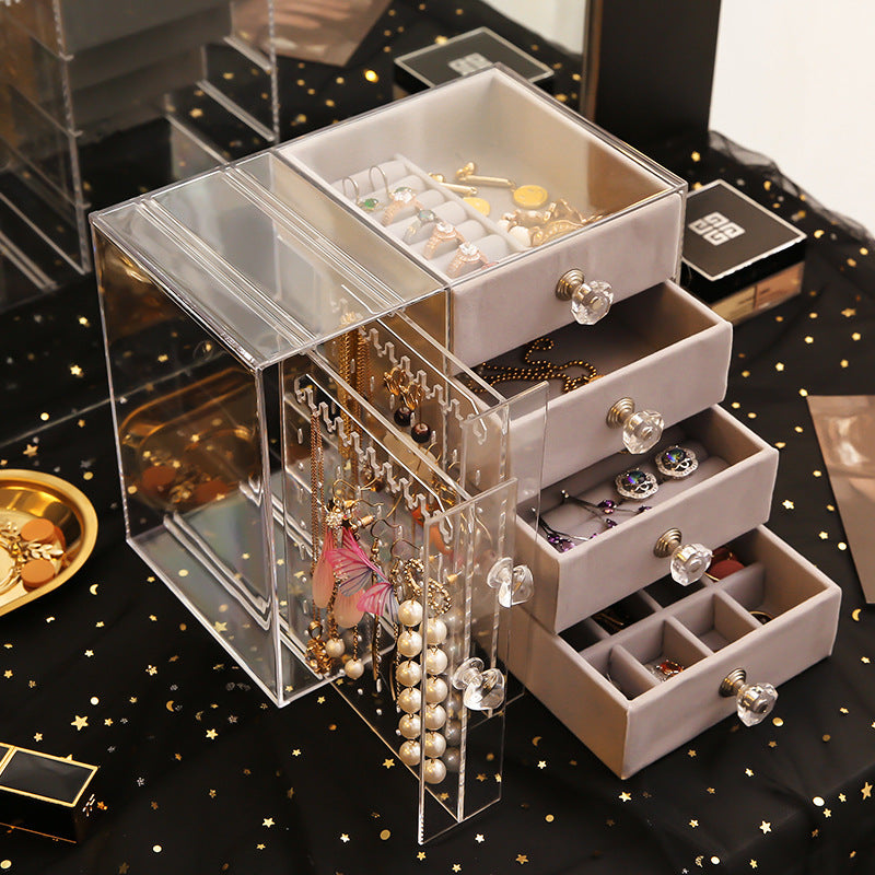Mehrschichtiger Schmuckständer mit Schublade, transparente Ohrringbox, Schmuckaufbewahrungsbox, staubdichter Ohrring-Organizer für den Schminktisch