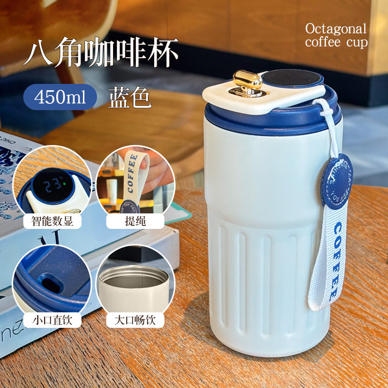 Sommer-Isolierbecher aus Edelstahl, Thermobecher, Kaffeebecher, doppelwandiger Auto-Becher, Geschenkbecher mit Smart-Display, personalisierbar