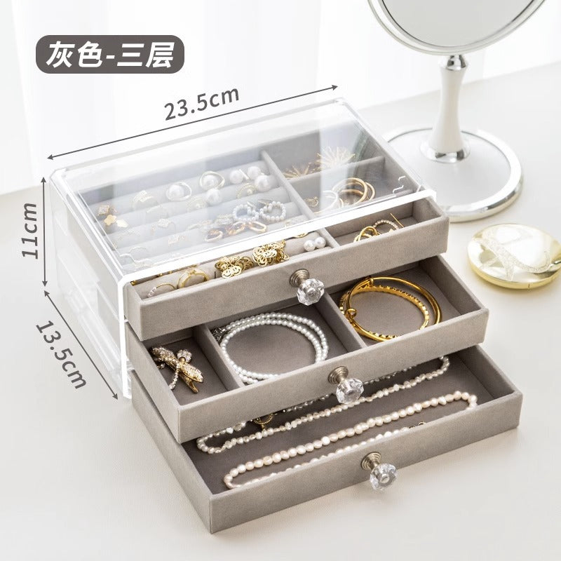 Mehrschichtiger Schmuckständer mit Schublade, transparente Ohrringbox, Schmuckaufbewahrungsbox, staubdichter Ohrring-Organizer für den Schminktisch