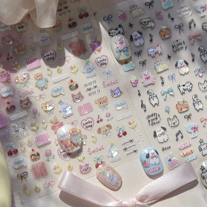 Cute Pet Graffiti Nail Art Stickers Embossed 5D Decoration