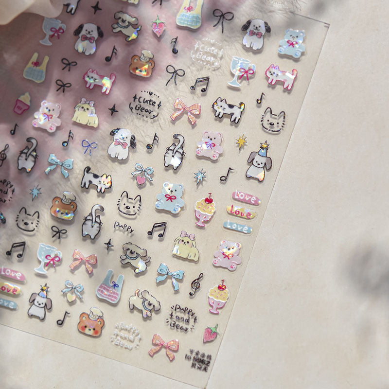 Cute Pet Graffiti Nail Art Stickers Embossed 5D Decoration