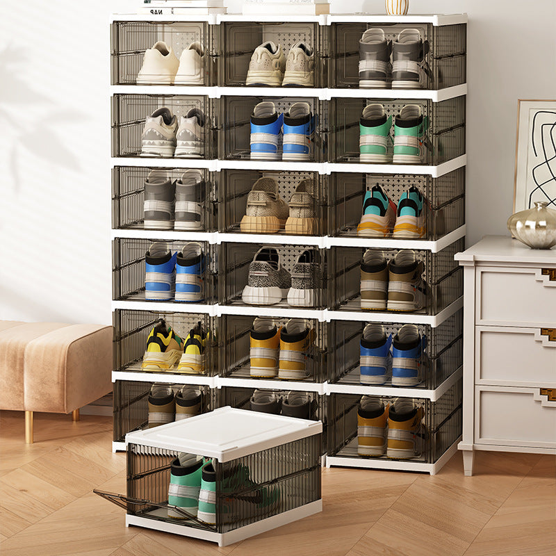 Einfacher, staubdichter Schuh-Organizer aus Kunststoff, transparente Schuhbox, montagefrei, faltbares Schuhregal