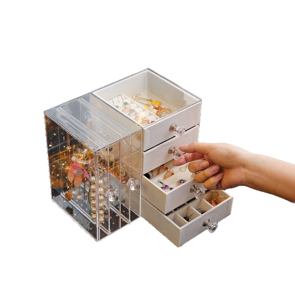 Mehrschichtiger Schmuckständer mit Schublade, transparente Ohrringbox, Schmuckaufbewahrungsbox, staubdichter Ohrring-Organizer für den Schminktisch