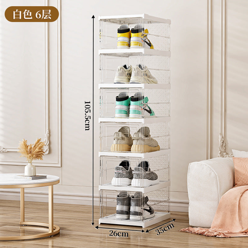 Einfacher, staubdichter Schuh-Organizer aus Kunststoff, transparente Schuhbox, montagefrei, faltbares Schuhregal