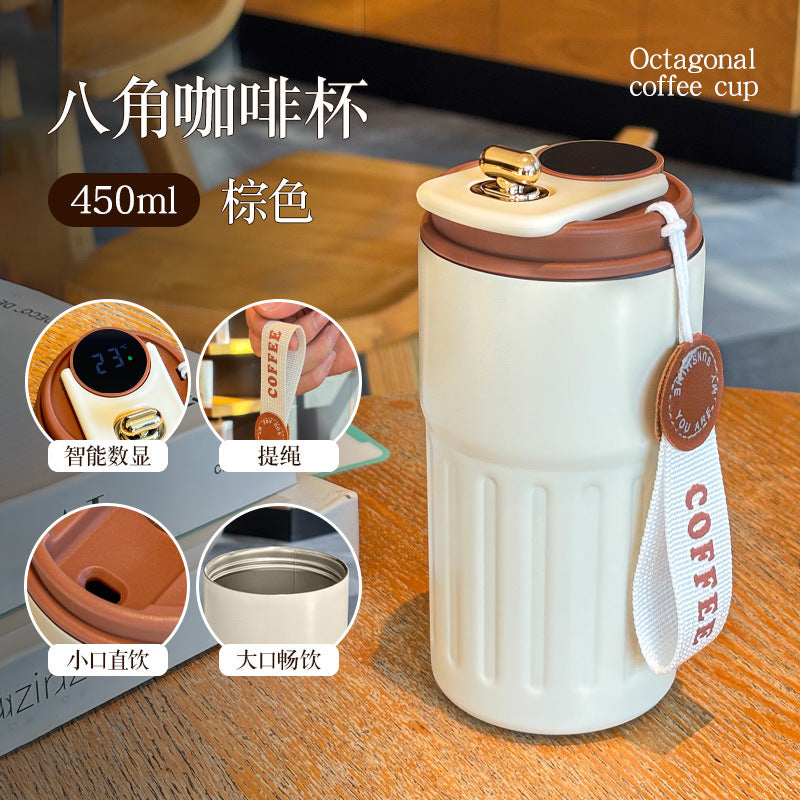 Sommer-Isolierbecher aus Edelstahl, Thermobecher, Kaffeebecher, doppelwandiger Auto-Becher, Geschenkbecher mit Smart-Display, personalisierbar